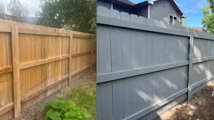 Fence shown before and after in a split frame