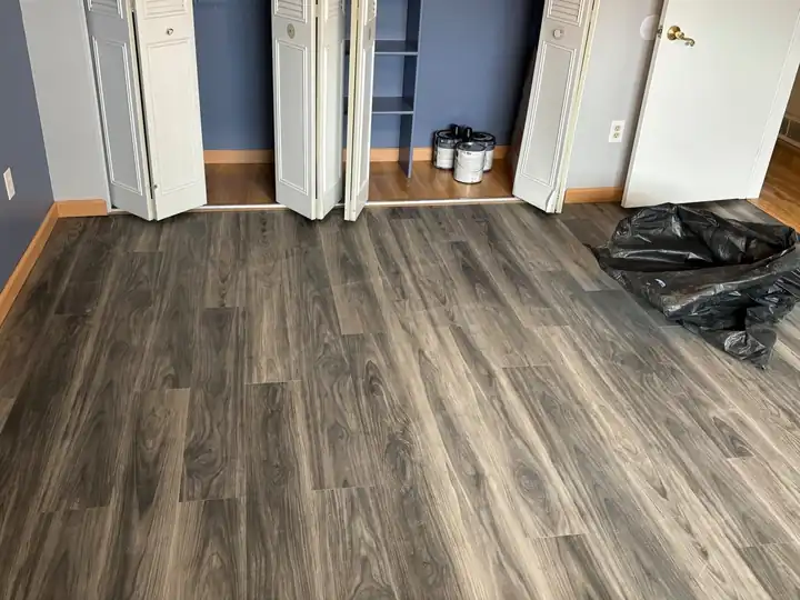 Dark laminate floor and a closet door